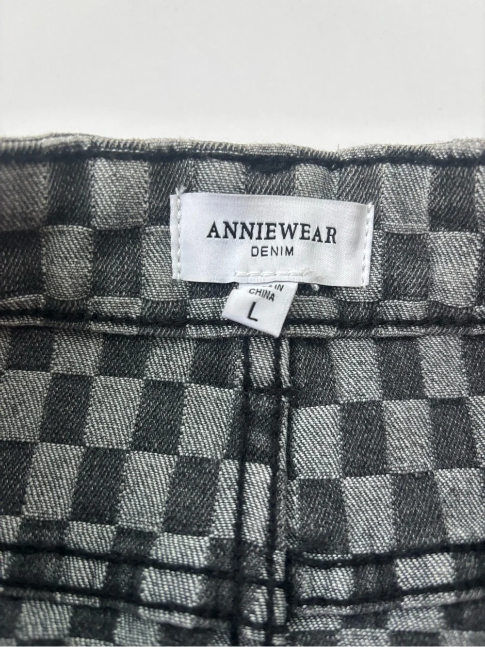 Annie Wear Women's Gray and Black Checkerboard Denim Cargo Mini Skirt Large - Picture 3 of 6
